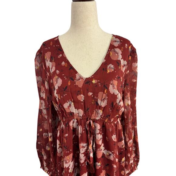 NWOT Dizzy Lizzy Long Sleeve Floral Print Ruffle hem Maxi - Picture 4 of 6